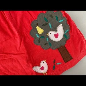 Baby Boden Pink Cord Pinnie Bird Appliqué